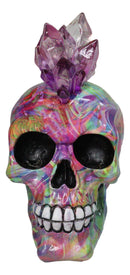 Punk Rock Rainbow Tie Dye Skull With Colorful LED Mohawk Crystal Hair Figurine