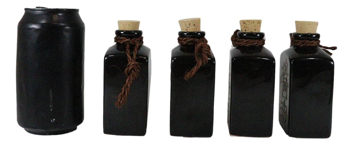 Set Of 4 Black Traditional Japan Soy Sauce Dispenser Flask 9oz Calligraphy - Ebros Gift
