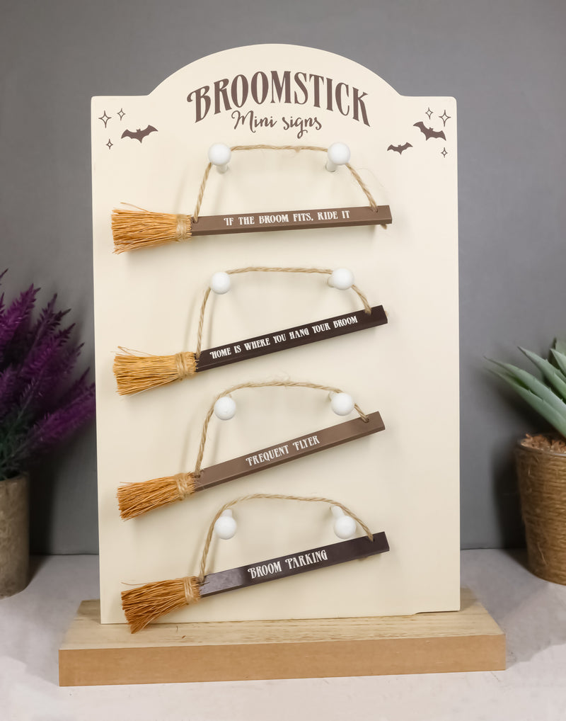 Halloween Novelty Witchcraft Witch Broomsticks Funny Signs Ornaments Pack Of 4