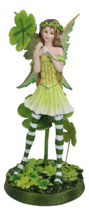 Green Shamrock Lucky Clovers Spring Garden Fairy With Striped Leggings Figurine