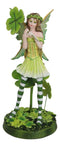 Green Shamrock Lucky Clovers Spring Garden Fairy With Striped Leggings Figurine