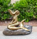 Gold Leaf Resin Abstract Art Mermaid Sunbathing On Ocean Rock Figurine 8.5" L