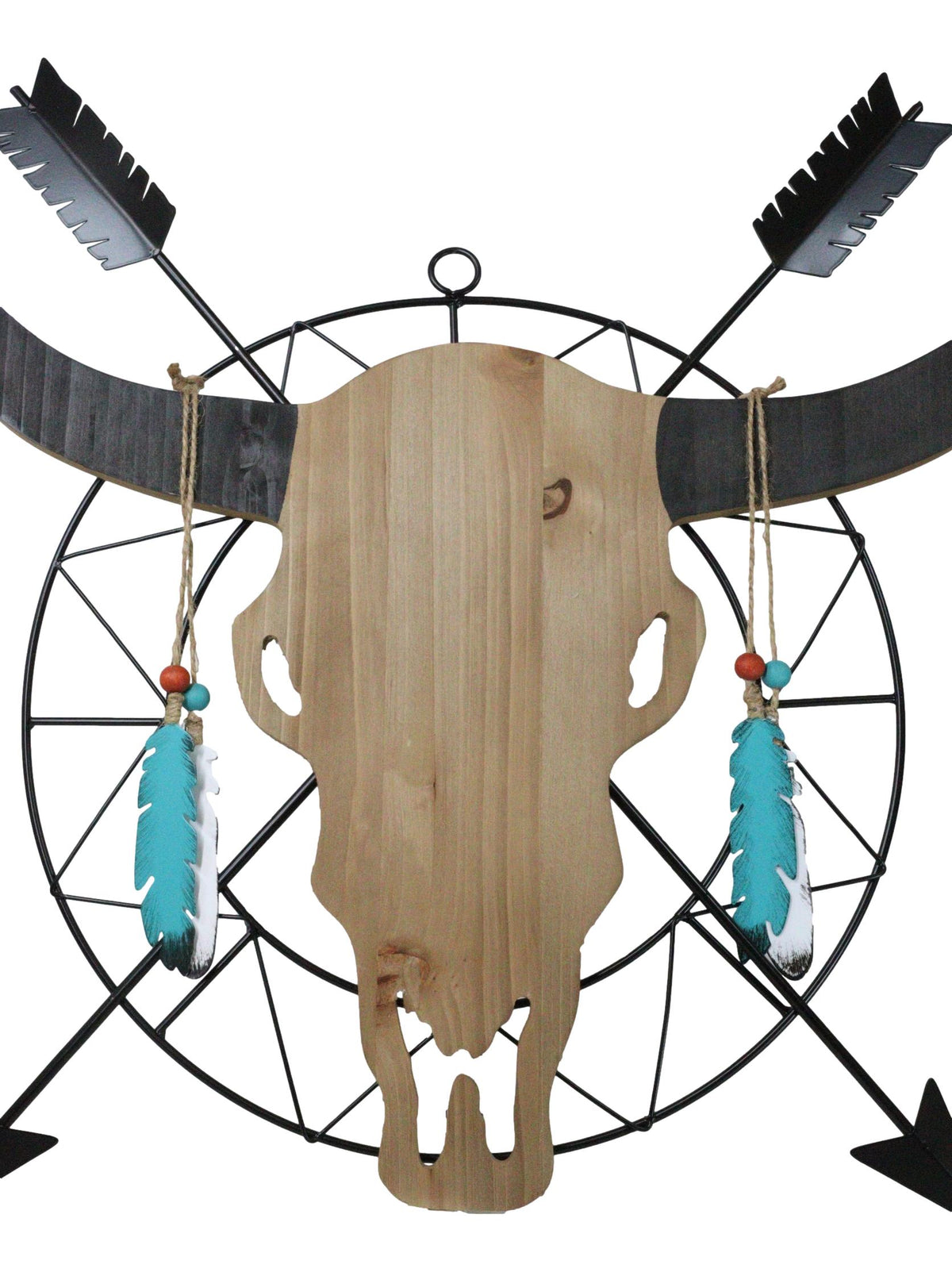 18"L Western Dreamcatcher Feathers Crossed Arrows Tribal Cow Skull Wall Decor