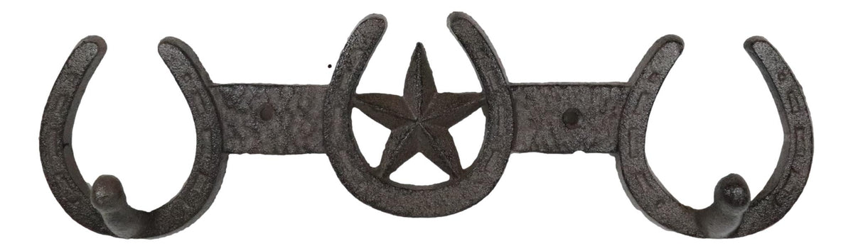 Rustic Western Lone Star With 3 Horseshoes Lucky Charm Double Wall Coat Hook