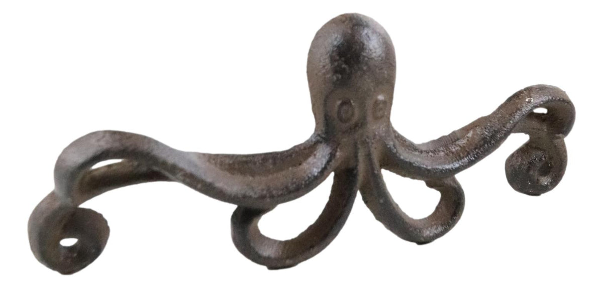 Set Of 4 Cast Iron Rustic Marine Sea Octopus Drawer Cabinet Door Knobs Hardware - Ebros Gift