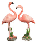 Tropical Paradise Bird Pink Flamingo Pair with Heart Shaped Neck Figurine Set