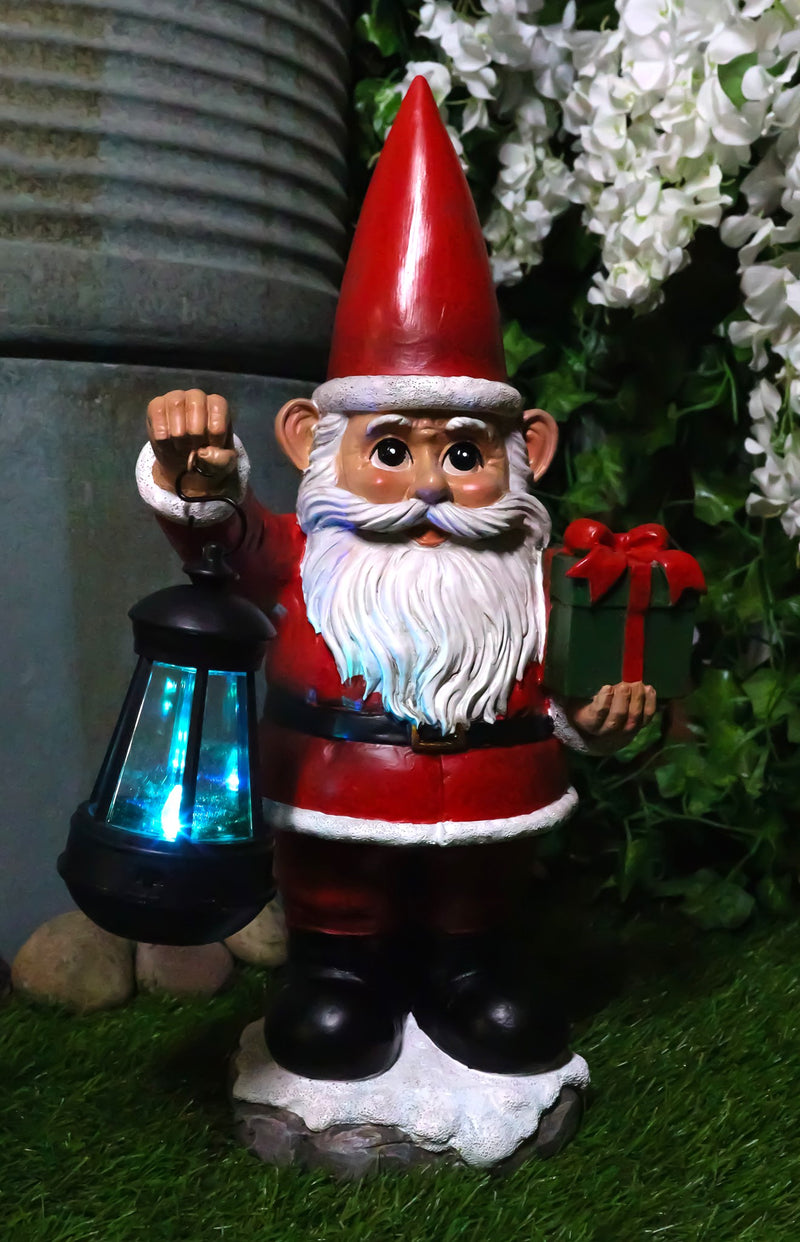 Merry Christmas Santa Claus Holding Gift And Solar Colorful LED Lantern Statue