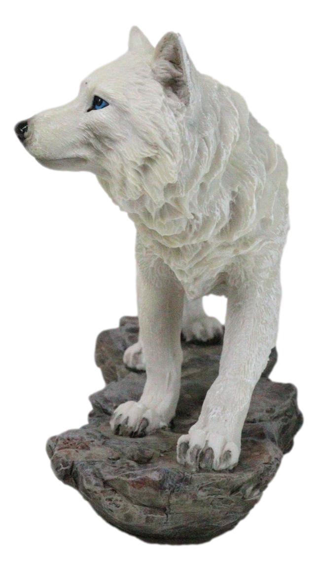Woodlands Winter Hunter Tundra Snow White Albino Wolf On The Prowl Figurine