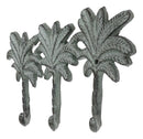 Pack Of 2 Cast Iron Verdigris Beach Coconut Palm Trees Triple Wall Key Hooks