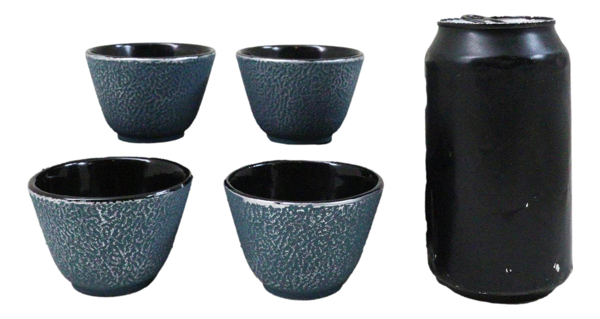 Pack Of 4 Royal Blue Cast Iron Tetsubin Textured Surface Tea Cups 3oz