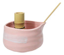 Pink White Brushstroke Ceramic Japanese Matcha Green Tea Bowl Whisk & Scoop Set