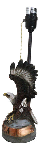 Patriotic Bald Eagle With American Flag Star Memorial Table Lamp Sculpture