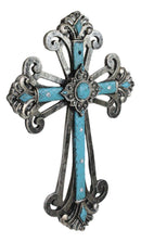 Southwest Silver French Fleur De Lis Crystals Turquoise Layered Wall Cross Decor