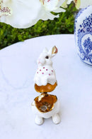 White Easter Bunny Rabbit Pewter Austrian Crystals Jeweled Trinket Jewelry Box