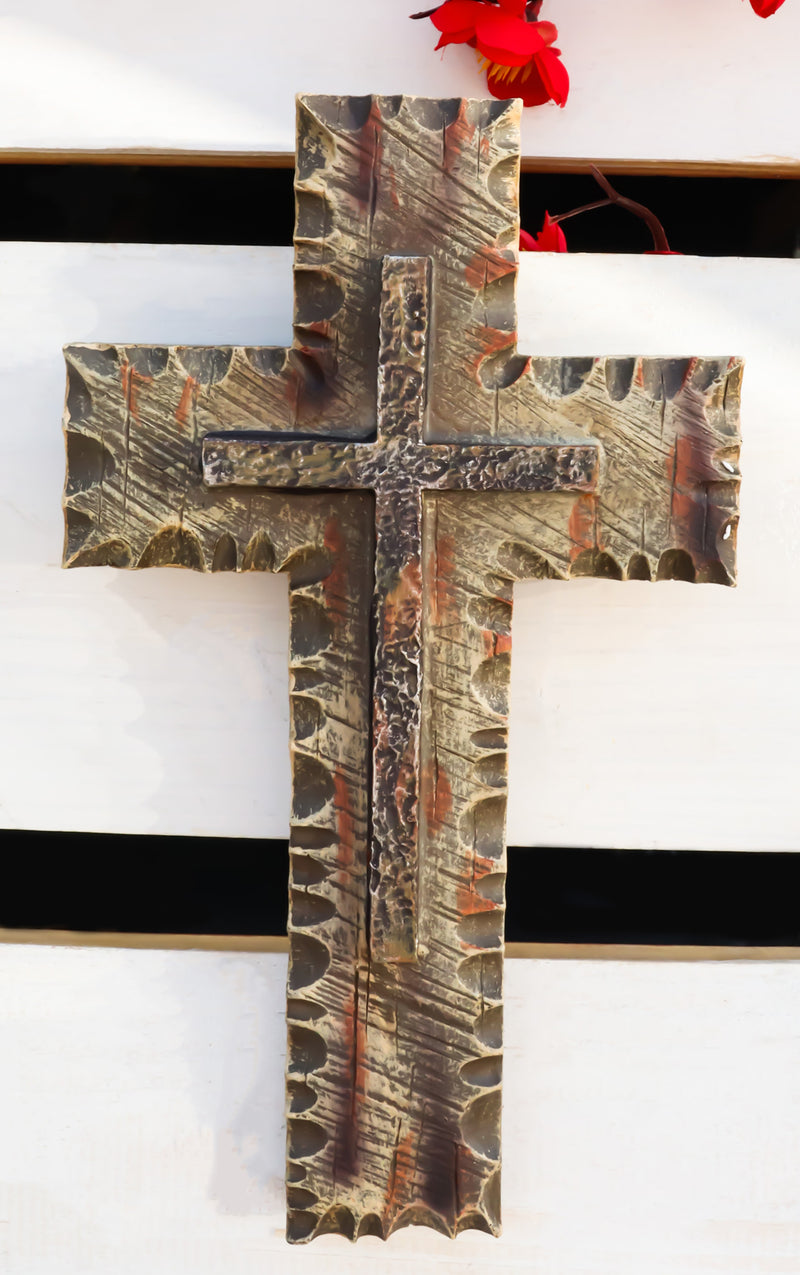 10"H Rustic Western Chiseled And Chipped Faux Wood Layered Wall Cross Crucifix