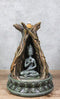 Amitabha Buddha Meditating Inside Tree Trunk Backflow Incense Burner Figurine