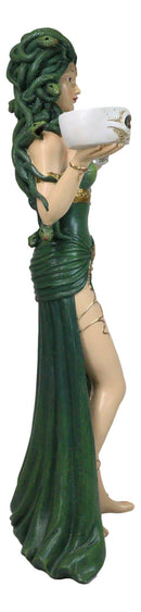 Large Greek Gorgon Goddess Medusa In Green Gown Dual Votive Candleholders Statue