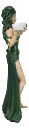 Large Greek Gorgon Goddess Medusa In Green Gown Dual Votive Candleholders Statue