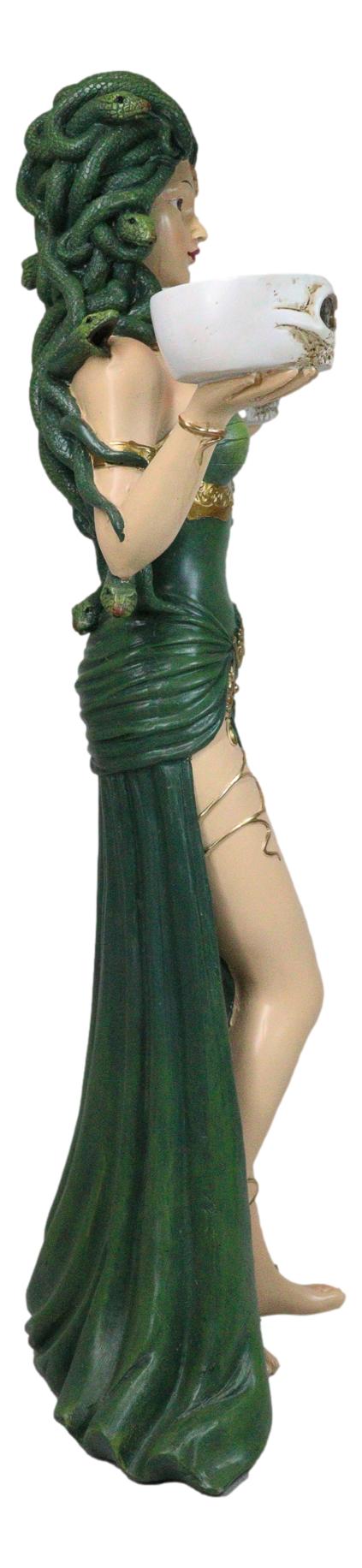 Large Greek Gorgon Goddess Medusa In Green Gown Dual Votive Candleholders Statue