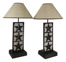 Set of 2 Rustic Western Triple Lone Stars Wood And Metal Bedside Table Lamps