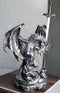 Stone Grey Dragon Holding Blue Orb and Drake Skull Sword Letter Opener Figurine