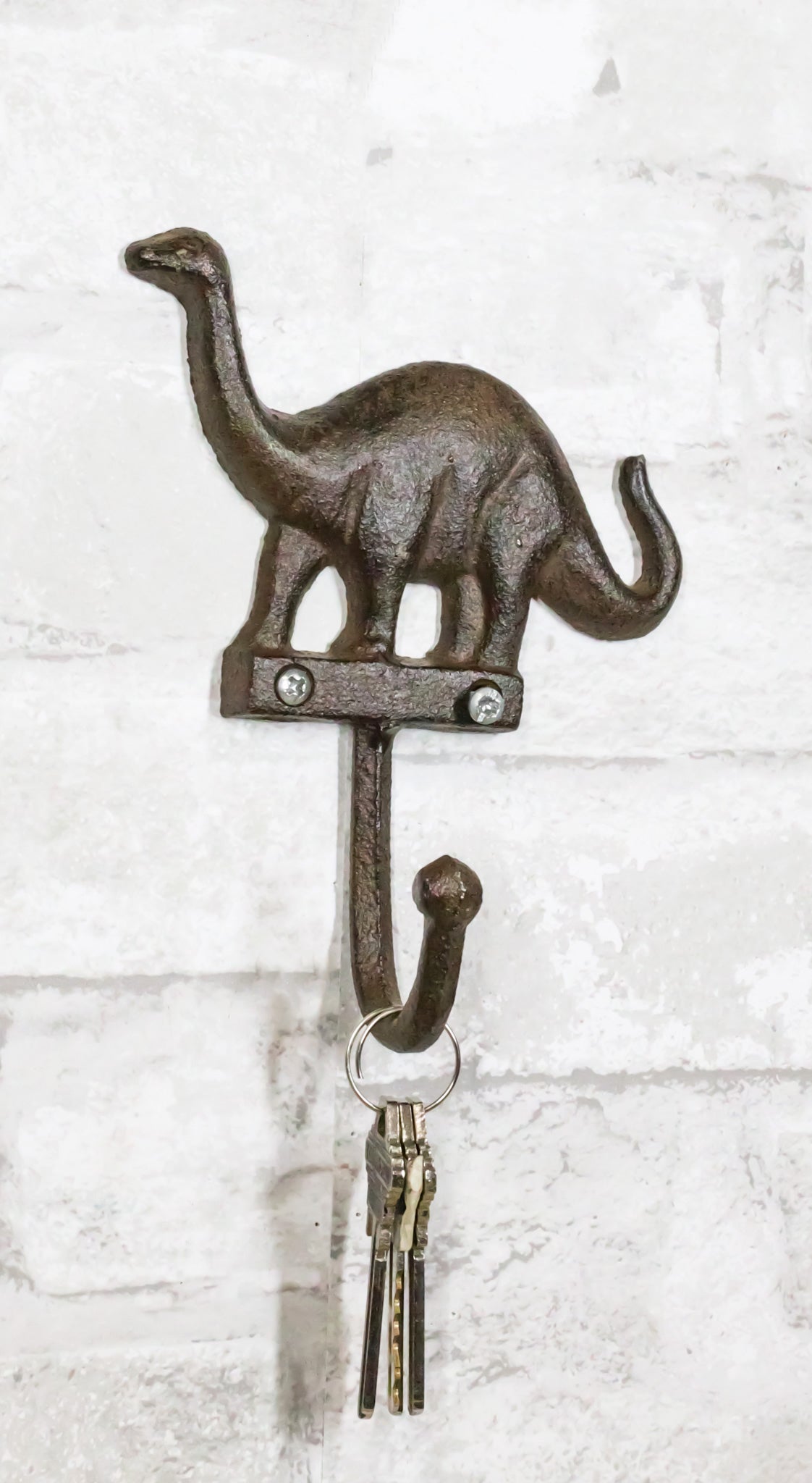 Pack Of 3 Cast Iron Rustic Jurassic Long Neck Brachiosaurus Dinosaur Wall Hooks