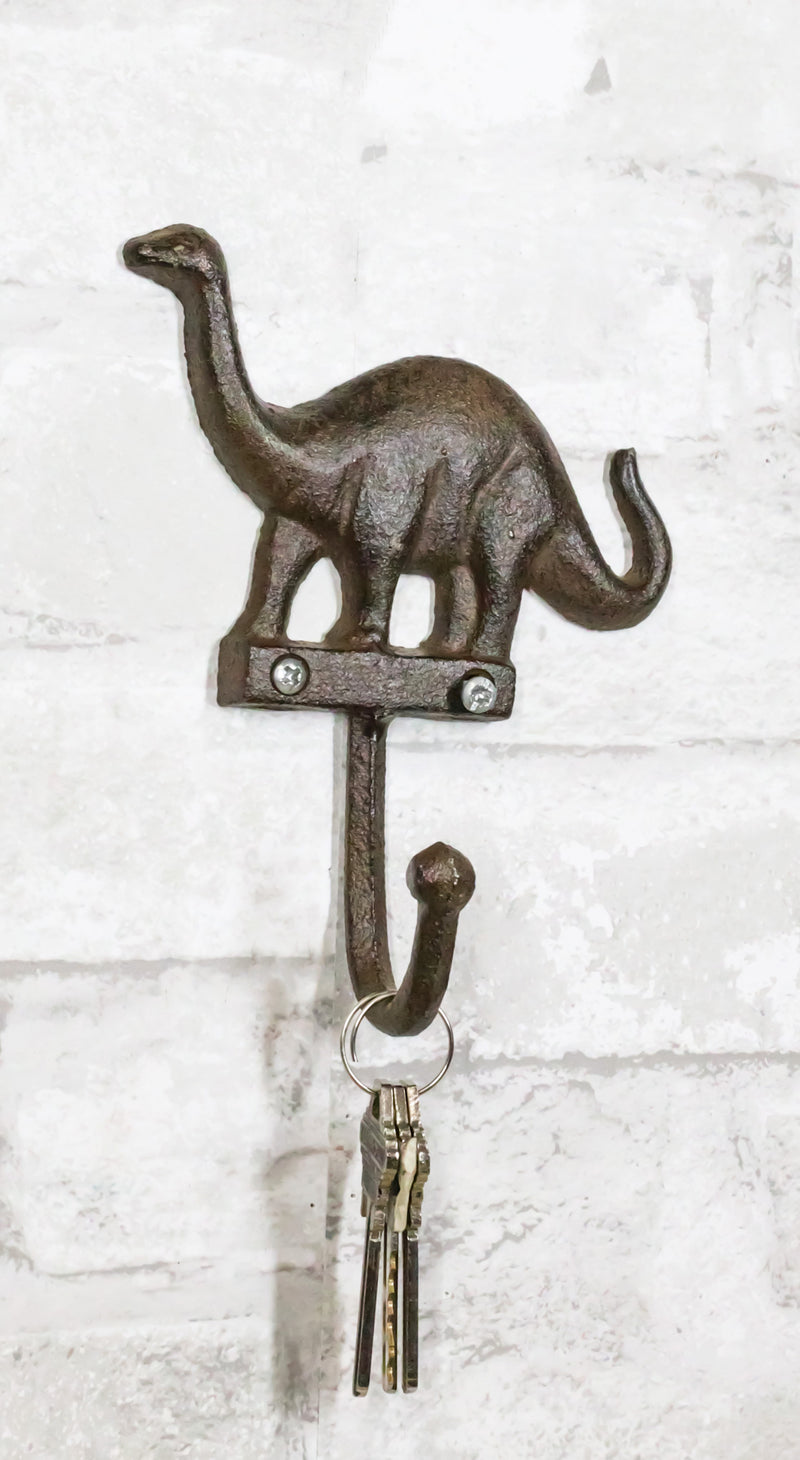 Pack Of 3 Cast Iron Rustic Jurassic Long Neck Brachiosaurus Dinosaur Wall Hooks