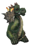 Whimsical Green Garden Dragon With Butterfly With Welcome Plank Sign Figurine