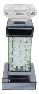 Modern Chic Beveled Floating Crystals Glass and Metal Pillar Candle Holder 11"H