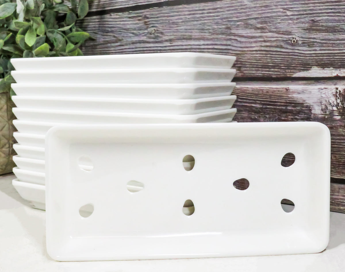 Pack Of 12 White Neta Zara Sushi Case Sashimi Plates With Drip Holes 8" By 3.75" - Ebros Gift