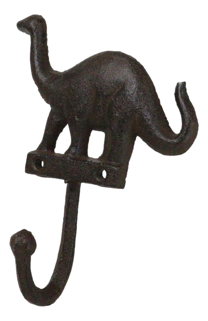 Pack Of 3 Cast Iron Rustic Jurassic Long Neck Brachiosaurus Dinosaur Wall Hooks