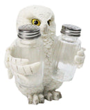 Wisdom Of The Woods Snowy White Owl Salt and Pepper Shakers Holder Set 5.5"H