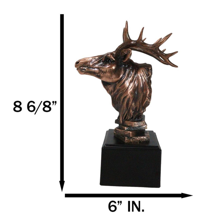 Rustic Wild Forest Woodland Wapiti Elk Deer Bust Trophy Figurine With Base Stand