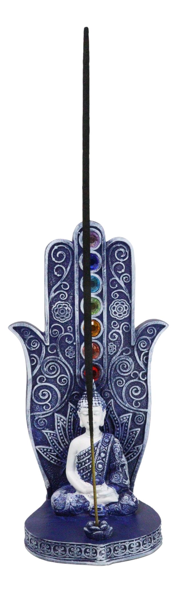 Blue Nirvana Hamsa Palm Buddha Rainbow Chakra Stones Incense Holder Figurine