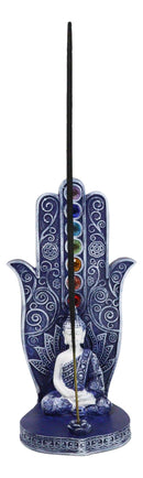 Blue Nirvana Hamsa Palm Buddha Rainbow Chakra Stones Incense Holder Figurine