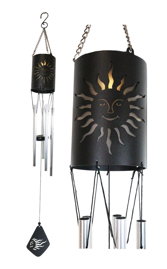 Belenos Sun God Cylindrical Steel Metal Filigree Hanging Solar Wind Chime