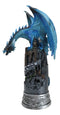 Blue Elemental Ice Dragon Perching On Medieval Stonewall Castle Tower Figurine