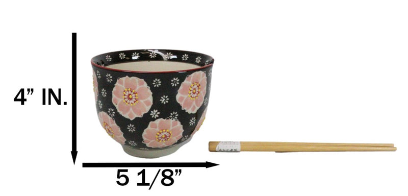 Black And Pink Cherry Blossoms Sakura Donburi Ramen Bowl With Chopsticks Set