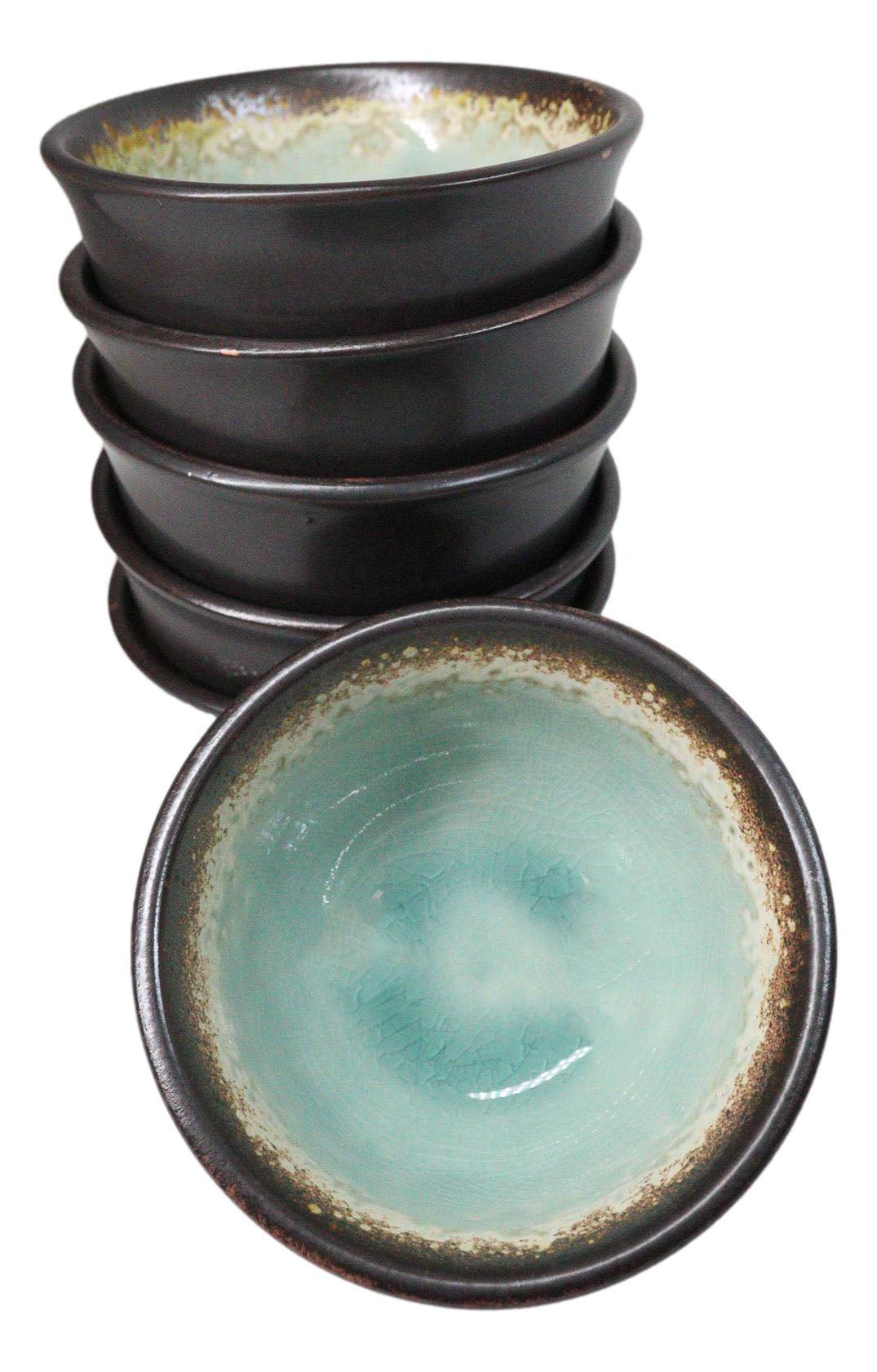 Pack Of 6 Crackle Green Midori Kannyu Ceramic Small Appetizer Rice Bowls 10oz