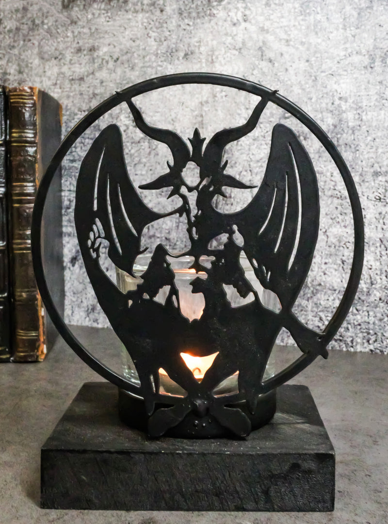 Wicca Occultic Sabbatic Goat Winged Baphomet Coated Metal Votive Candle Holder