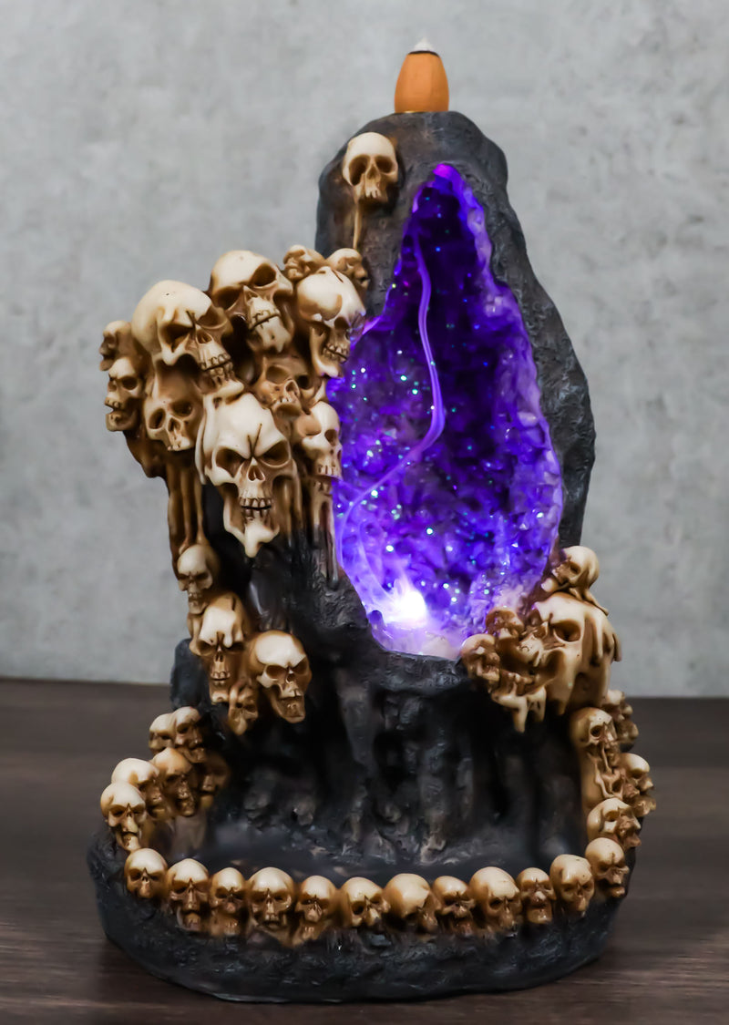 Gothic Melting Skulls Faux Geode Crystals LED Light Cave Backflow Incense Burner