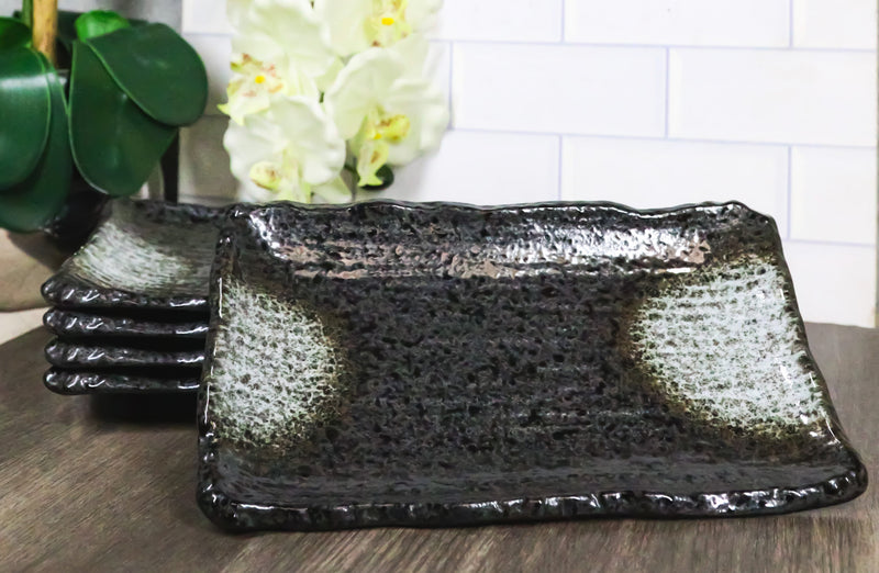 Pack Of 5 Charcoal Grey Tone Hakumu Collection Rectangular Wavy Sushi Plates