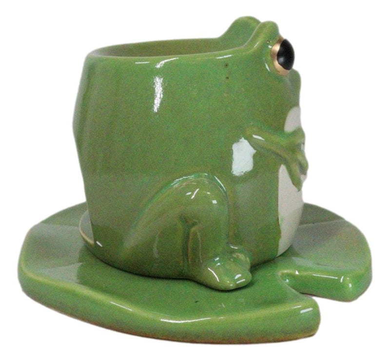 Whimsical Green Toad Frog On Lily Pad Ceramic Essential Oil Warmer Candle Holder
