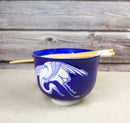 Blue And White Japanese Crane Ramen Donburi Soup Rice Bowl With Chopsticks Set