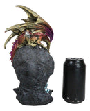 Pink Gold Dragon On Faux Crystal Orange Rock Geode With Hatchling Egg Figurine