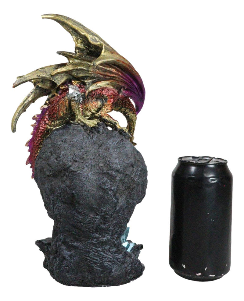 Pink Gold Dragon On Faux Crystal Orange Rock Geode With Hatchling Egg Figurine