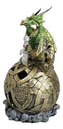 Metallic Green Treasure Dragon Perching On Colorful LED Orb Night Light Figurine