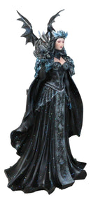 Large Gothic Necromancy Black Dragon Witch Dark Queen In Long Gown Statue