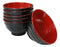 Set Of 6 Red And Black Round Ridged Body Soup Salad Rice Melamine Bowls 6.5"D