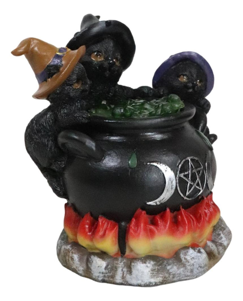Witching Hour 3 Wiccan Kitten Cats By LED Potion Triple Moon Cauldron Figurine